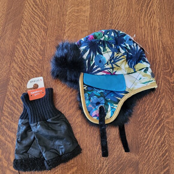 Pistil Bundle: Faux Fur Rave Trapper Hat and Faux Leather Fingerless Gloves - Picture 1 of 15